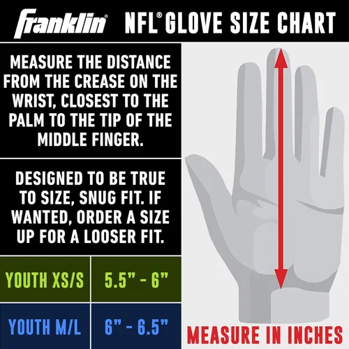 Miniatura 8 de Franklin Sports - Guantes de receptor de fútbol americano juvenil de la NFL, par de guantes de fútbol para niños con logotipos de equipos de la NFL