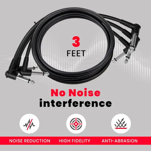 Miniatura 3 de Miracle Sound Cable de guitarra de 3 pies para efectos de pedalera con enchufe de ángulo recto, ideal para guitarra eléctrica y bajo, cable