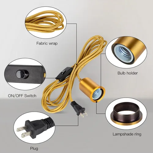 Miniatura 3 de Luces colgantes con interruptor de cable colgante enchufable, enchufe de bombilla dorada con cuerda de extensión industrial, kit de luz colgante
