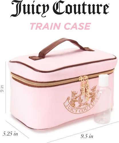 Miniatura 2 de Juicy Couture Bolso de Maquillaje Rosa Organizador de Cosméticos Esenciales de Viaje Estuche de Tren Corona de Perro de Terraza de Oro de Rinstone