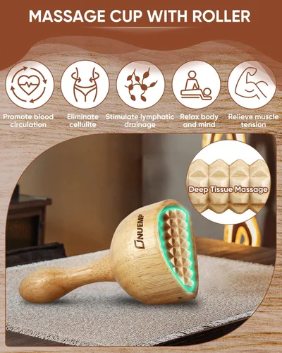 Miniatura 2 de ONUEMP Taza de terapia de madera con rodillo, herramientas de masaje de terapia de madera, kit de maderoterapia colombiana, rodillo de fascia