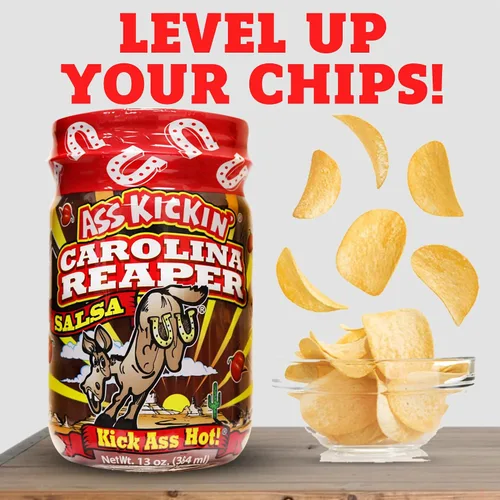 Miniatura 2 de KICKIN' Carolina Reaper Hot Spicy Salsa – 13 onzas – Salsa picante gourmet premium de Carolina Reaper para chips de tortilla, verduras y burritos