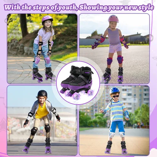 Miniatura 7 de Patines para niños y niñas, niños principiantes, 4 tamaños ajustables, patines cuádruples para niños y jóvenes, con ruedas iluminadas para deportes