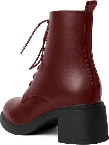 Miniatura 14 de ROSERWISH Botas altas de tacón bajo y grueso para mujer, con cordones, cómodas, modernas, con puntera redonda, de 2.5 pulgadas