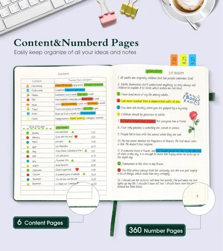 Miniatura 4 de Ansopu Cuaderno de puntos, 360 páginas numeradas, cuadrícula de puntos, de 8.5 x 11 pulgadas, papel de punto de 100gsm, tapa dura gruesa, de cuero