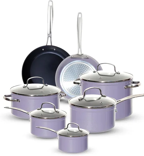 Miniatura 22 de Nuwave - Juego de 12 utensilios de cocina forjados y ligeros, revestimiento ultra antiadherente de cerámica Duralon G10 saludable, tapas de vidrio