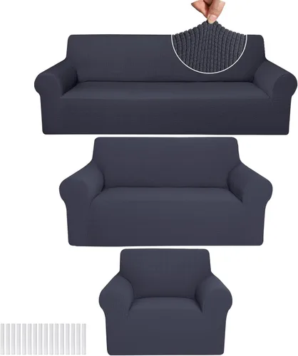 Miniatura 31 de Peryiter Juego de 3 Fundas para Sofá, Cubiertas de Muebles para Sofá, Loveseat, Sillón, Ajuste de Forma Elástico, Sin Arrugas, Protector de Muebles