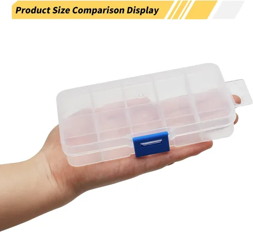 Miniatura 4 de MroMax Pequeña caja organizadora de plástico transparente de 10 rejillas, almacenamiento de manualidades con divisores ajustables, caja organizadora