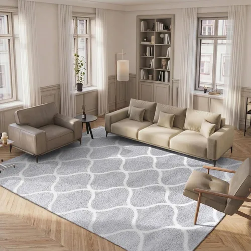 Miniatura 40 de SAFAVIEH Tahoe Shag Collection - Alfombra para pasillo, 2 x 9 pies, color beige y blanco, diseño de enrejado, no desprende pelusa y de fácil
