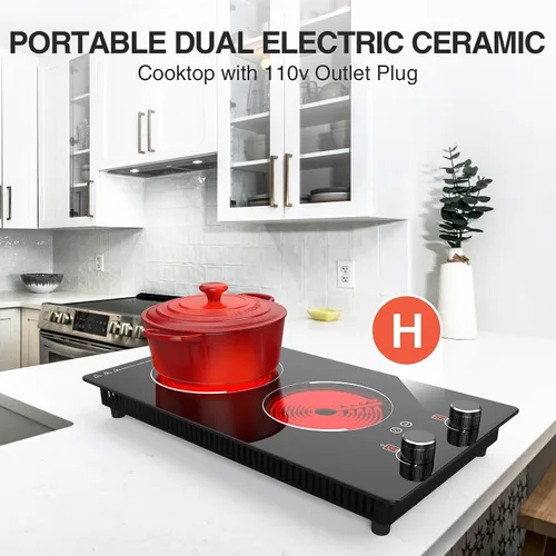 Miniatura 7 de Estufa eléctrica de 110 V, 2 quemadores, estufa eléctrica de 12 pulgadas con enchufe, encimera de control de perilla GTKZW y placa de cerámica