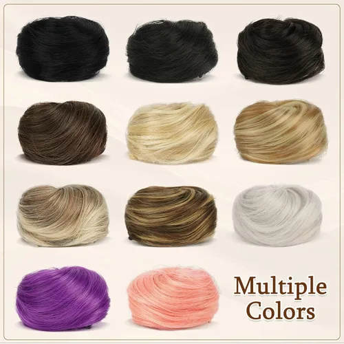 Miniatura 6 de SOFEIYAN 2 extensiones de cabello sintético con clip de garra, accesorio para peluca, moño espacial updo, moño desordenado con orejas de gato