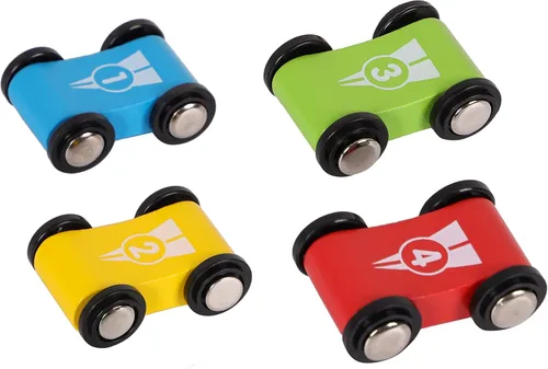 Juguete de pista de carreras de rampa de madera para automóvil, juego de autos para niños, 4 unidades de autos de repuesto, vehículos de pista de