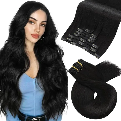 Miniatura 20 de Moresoo Extensiones de cabello humano Remy con clip, color rubio platino, extensiones de cabello humano real de doble trama, color rubio #60, 18