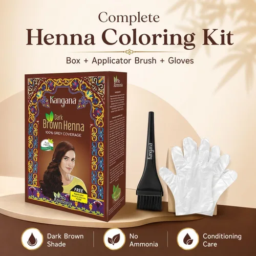 Miniatura 5 de Tinte de cabello de henna marrón oscuro, tinte natural sin amoníaco para cabello gris, 6 bolsas x 2.16 onzas Kangana