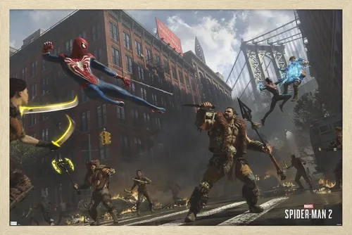 Miniatura 7 de Trends International Marvel's Spider-Man 2 - Póster de pared de lucha callejera con Kraven, 14.72 x 22.37 pulgadas, versión enmarcada en negro