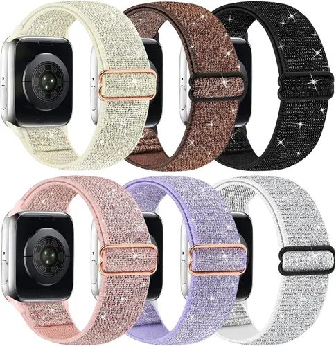 Miniatura 10 de Correas elásticas de nailon brillantes compatibles con correas de Apple Watch de 1.496 pulgadas, 1.575 pulgadas, 1.614 pulgadas, 1.654 pulgadas