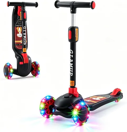 Miniatura 12 de GLAMUP Patinete para niños de 3 ruedas, manillar ajustable en altura para niños, sistema de inclinación para dirección y mecanismo de fácil plegado