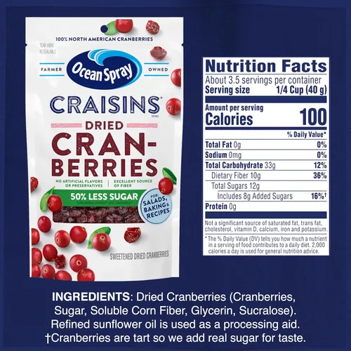 Miniatura 13 de Ocean Spray® Craisins®, arándanos secos con 50% menos azúcar, fruta deshidratada, bolsa de 5 onzas