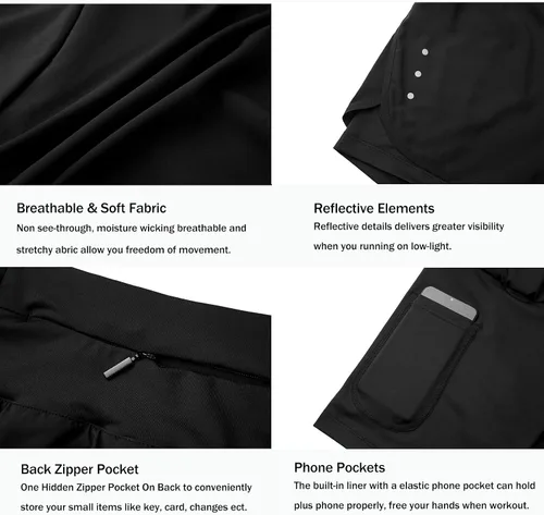 Miniatura 4 de Ksmien - Pantalones cortos de correr 2 en 1 para mujer, ligeros, para entrenamiento, gimnasio, yoga, forro con bolsillos para teléfono