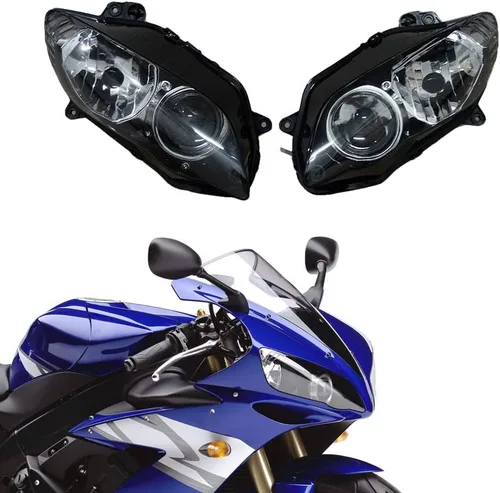 Miniatura 29 de Ensamble de lámpara de faro delantero para motocicleta compatible con Yamaha YZF600 R6 2006 2007 06 07 YZF-R6 Faro frontal transparente para moto
