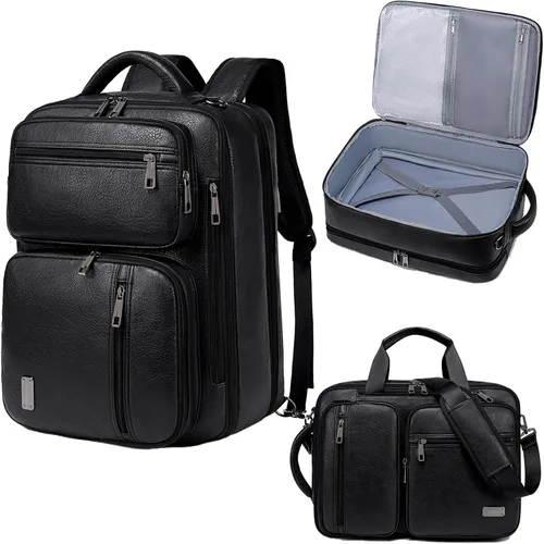 weiatas Bolsa convertible 3 en 1 de cuero vegano para laptop para hombres y mujeres, mochila de viaje expandible para trabajo | Convertible