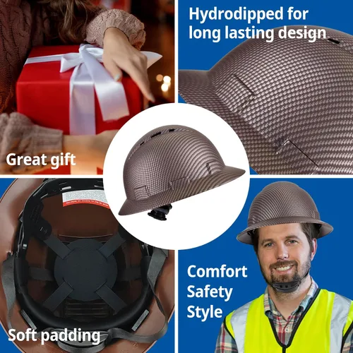Miniatura 6 de Casco de seguridad OSHA de ala completa, casco de seguridad duradero y ligero de fibra de carbono, equipo de protección de suspensión de trinquete