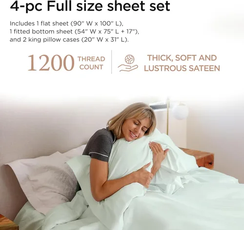Miniatura 61 de Threadmill Sábanas de Lujo de Algodón Supima, Sábanas de 100% Algodón Suave de 1200 Hilos de Lujo para Cama de Tamaño Completo, Juego de 4 Sábanas