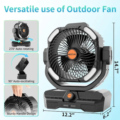 Miniatura 3 de WESTTREE - Ventilador de 45000 mAh, potente flujo de aire, funciona con pilas, ventilador de exterior para dormitorio, silencioso y oscilante