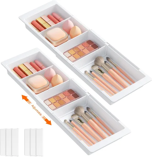 Miniatura 9 de Lifewit Bandejas organizadoras de cajones de maquillaje deslizantes con insertos, divisor de cajón de escritorio extensible colgante, se adapta a