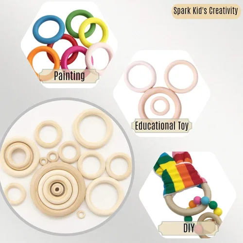 Miniatura 4 de NNHOM 70 anillos de madera para macramé, 7 tamaños de círculos de madera para manualidades, anillos para manualidades, fabricación de joyas