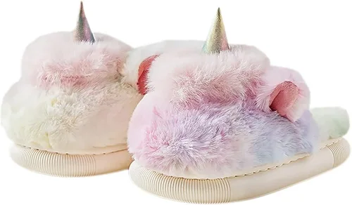 Yooname Cute Unicorn Dinosaur Plush Warm Slippers for Kids Toddlers Girls Boys, Winter Cozy House Non-slip Slippers for Indoor Outdoor,Unicorn Gift