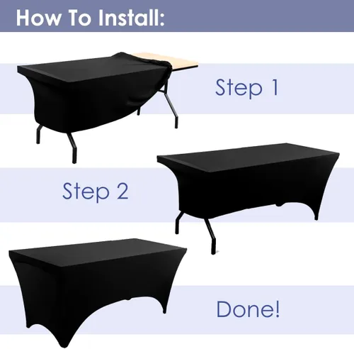 Miniatura 3 de Paquete de 2 manteles de elastano negro de 6 pies – Manteles ajustados – Mantel elástico de ajuste universal para mesas plegables – Sin arrugas
