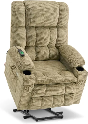 Miniatura 37 de MCombo 7893 - Silla reclinable pequeña de doble motor para ancianos pequeños, silla elevadora de gravedad cero con calor y masaje, posición Beige