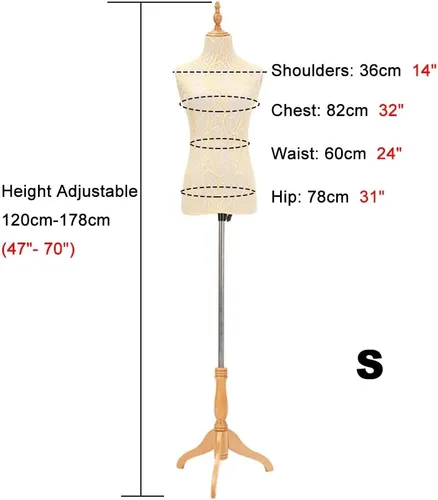 Miniatura 2 de Female Dress Form Mannequin Torso, Manikin with Wooden Base Stand Adjustable Height 47 Inch - 70 Inch for Sewing Clothing Dress Display