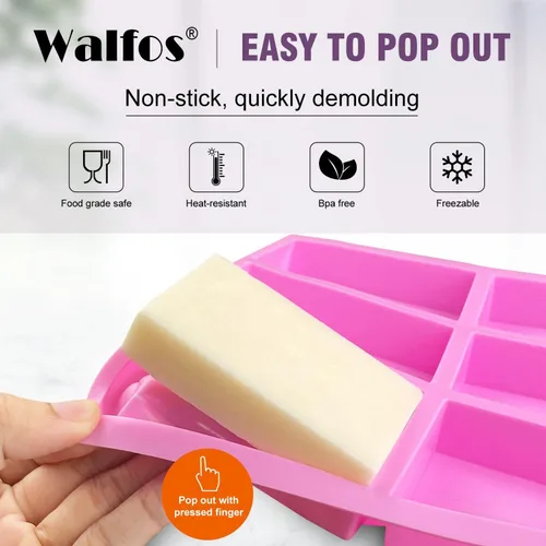 Miniatura 3 de Walfos Juego de 3 moldes de silicona para jabón, 6 cavidades, moldes rectangulares de silicona para jabón casero, pastel, chocolate y bandeja