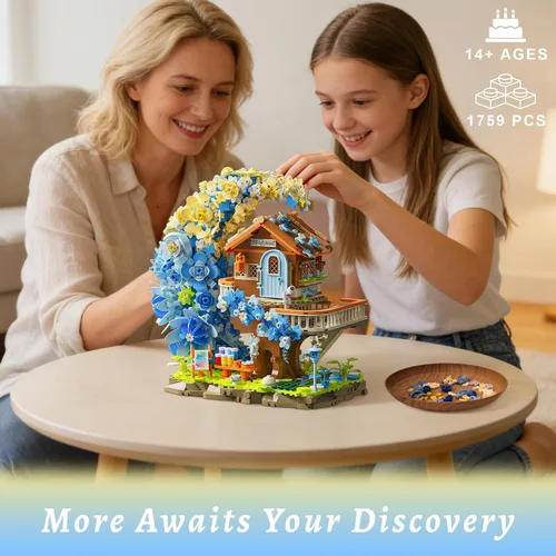 Miniatura 7 de Blue Moon - Juego de construcción de casa de flores con luz, colección botánica, kit de bloques de construcción de casa del árbol, compatible
