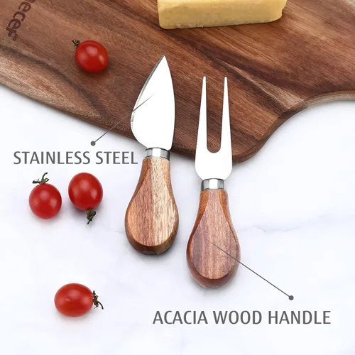 Miniatura 5 de hecef Juego de 3 tablas de queso, un plato de queso de madera de acacia, un cuchillo, un tenedor, plato de charcutería, juego de pizarra para servir