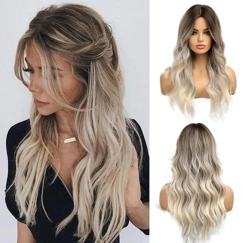 Miniatura 15 de Esmee Pelucas largas de color castaño rojizo ombré para mujer, peluca de cabello sintético ondulado y rizado natural para uso diario, fiestas