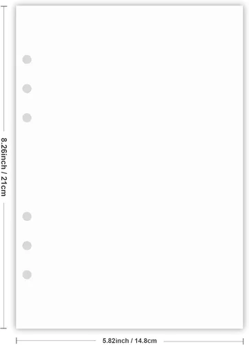Miniatura 6 de Paquete de 3 Hojas en Blanco A5, Recambios para Planificador Filofax, Organizador, Archivadores, 6 Agujeros, Total 300 Hojas/600 Páginas, 100gsm