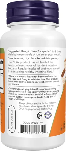 Miniatura 3 de NOW Foods Suplementos, 8 mil millones de acidophilus y bifidus, libres de lácteos, soya y gluten, cepa verificada, 120 cápsulas veganas