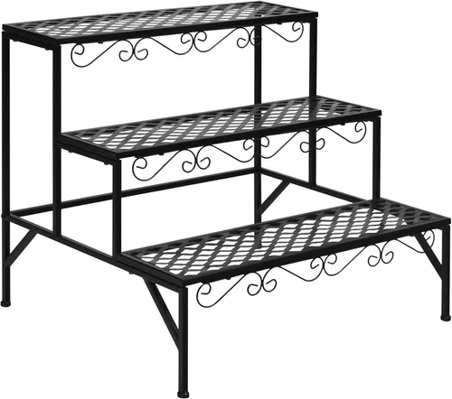 Miniatura 9 de Giantex Soporte de metal negro para plantas de 3 niveles, soportes de metal para plantas con 6-9 soportes de capacidad en maceta, estante