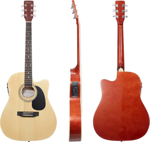 Miniatura 2 de Jameson Guitars - Guitarra eléctrica acústica de tamaño completo Thinline con funda y púas Natural para diestros