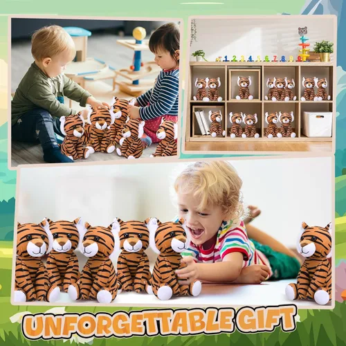 Miniatura 3 de Blueweenly 12 piezas de animales de peluche de tigre sentado de 6 pulgadas, juguetes de peluche realistas y lindos, regalos para niños y niñas
