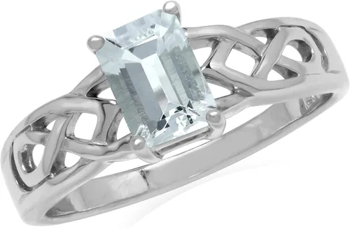 Silvershake Anillo solitario de plata de ley 925 con forma octágona, chapado en oro blanco o amarillo con piedra natal con forma de octágono de