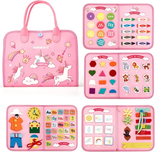 Miniatura 9 de Tablero de actividades Montessori para niñas de 2 años, regalo de cumpleaños, actividades 7 en 1 para aprendizaje preescolar, con habilidades
