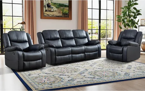 Miniatura 21 de EBELLO Juego de sofá reclinable manual de 2 piezas, juego de sofá reclinable de piel sintética para sala de estar, incluye sofá reclinable de dos