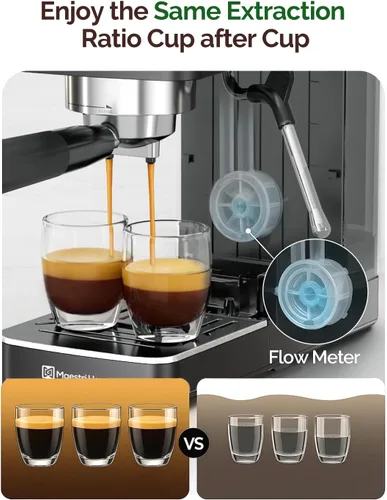 Miniatura 3 de Máquina de Espresso Maestri House, Bomba ULKA de 20 Bares, Cafetera de Espresso Compacta con Medidor de Flujo Integrado, Espumador de Leche a Vapor