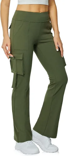 Miniatura 3 de Leggings acampanados de yoga para mujer, cintura alta, pantalones casuales de yoga, leggings de entrenamiento, con 6 bolsillos, pantalones de yoga