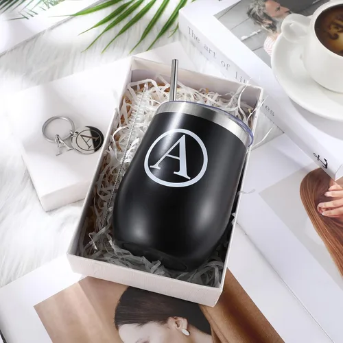 Miniatura 7 de Dandat - Vaso de vino personalizado con llavero de 12 onzas, taza de viaje de acero inoxidable negra con tapa y popote para empleados, profesores