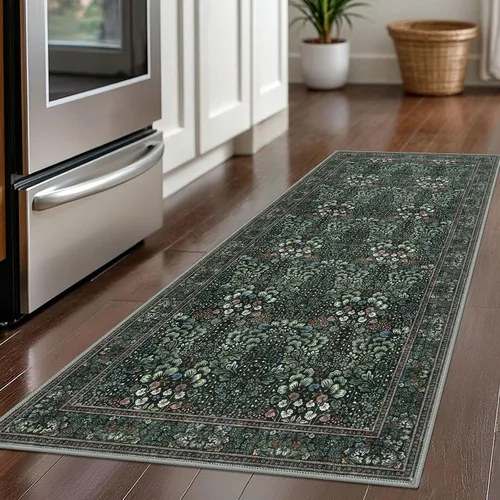 Miniatura 2 de SIILOOM Alfombra antideslizante de pasillo moderna de 2 x 5, súper suave, para pasillos, decoración para cocina, alfombras para pasillos sin 2-Verde